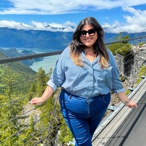 Universal Standard Navy and White Striped Shirt